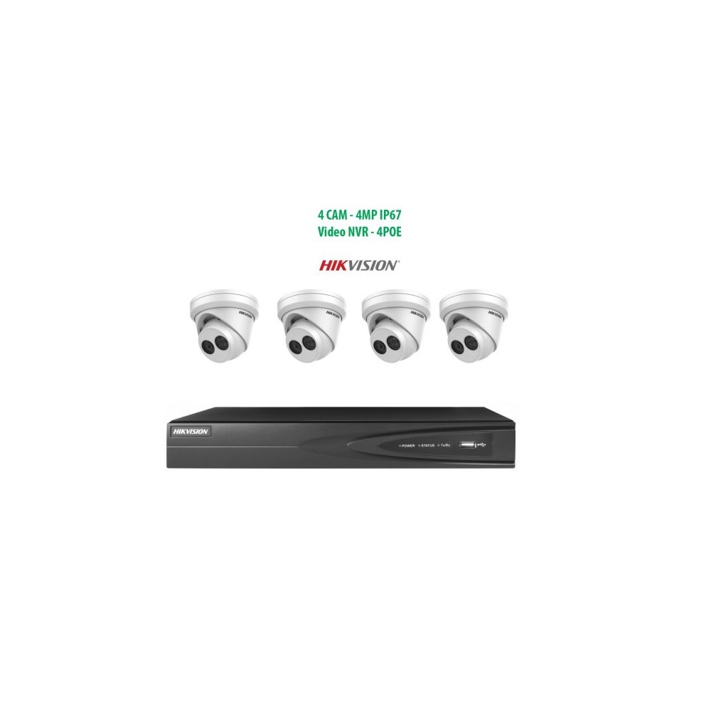 komplektas Hikvision 4vnt. IP Kameros 4MP Dome kameros + Hikvision 7604NI-K1/4P