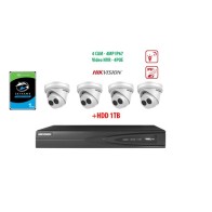komplektas Hikvision 4vnt. IP Kameros 4MP Dome kameros + Hikvision 7604NI-K1/4P + HDD 1TB