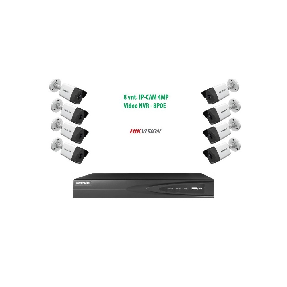 komplektas Hikvision 8vnt. IP Kameros 4MP Bullet + Hikvision 7608NI-K1/8P